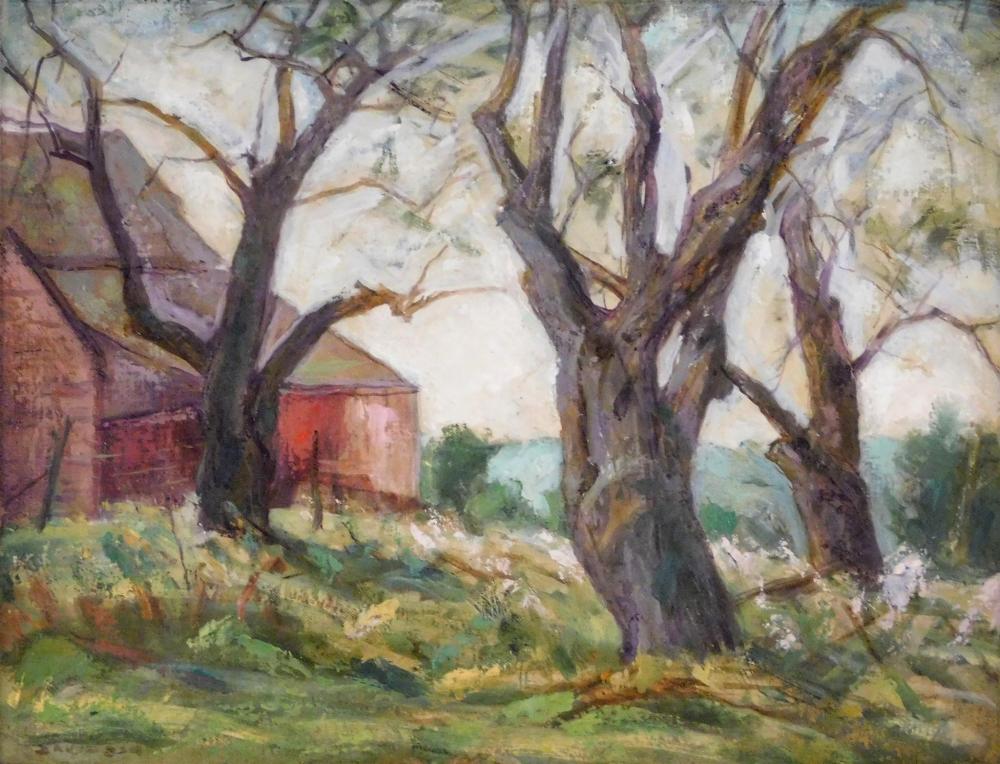 Appraisal: George Davidson Polish-American - The Red Barn oil on canvas-board