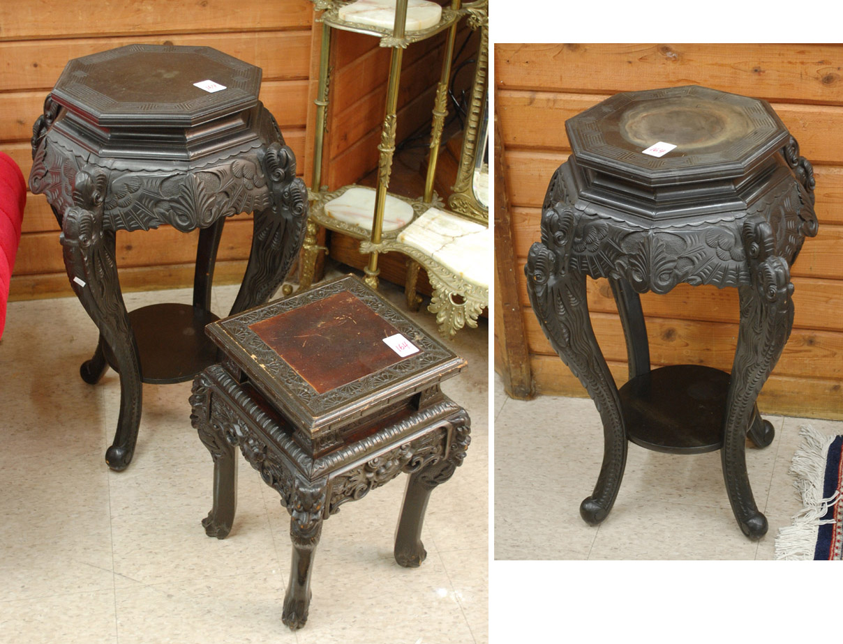 Appraisal: THREE JAPANESE EXPORT PEDESTAL TABLES Chinese design c including a