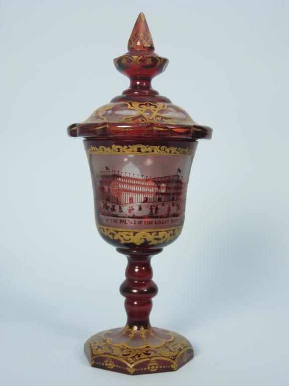 Appraisal: A large Bohemian ruby glass Goblet and Cover with gilt