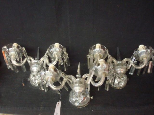 Appraisal: Three -Arm Cut Crystal Sconces