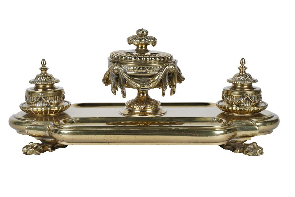 Appraisal: FRENCH BRASS INKWELLCondition both inkwells with glass liners polish residue