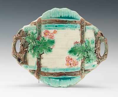 Appraisal: A Majolica Double Handled Serving Dish Deep molded double handle