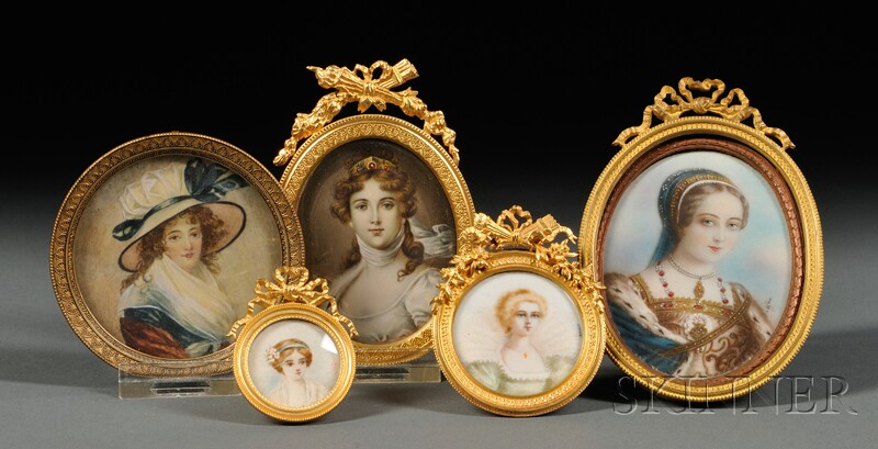 Appraisal: Five Portrait Miniatures of Ladies England and France th century