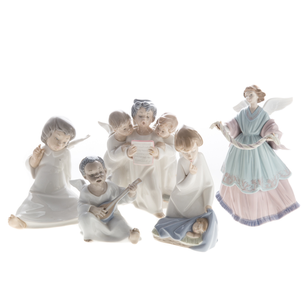 Appraisal: Five Lladro porcelain angels including Christmas Tree topper musical angels