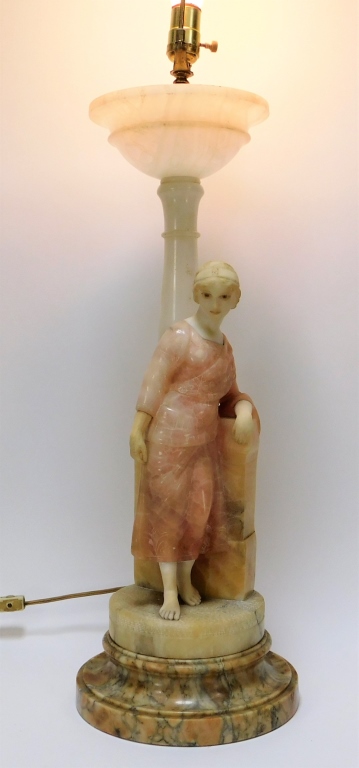 Appraisal: ITALIAN ART DECO NEOCLASSICAL WOMAN ALABASTER LAMP Italy Circa Neoclassical