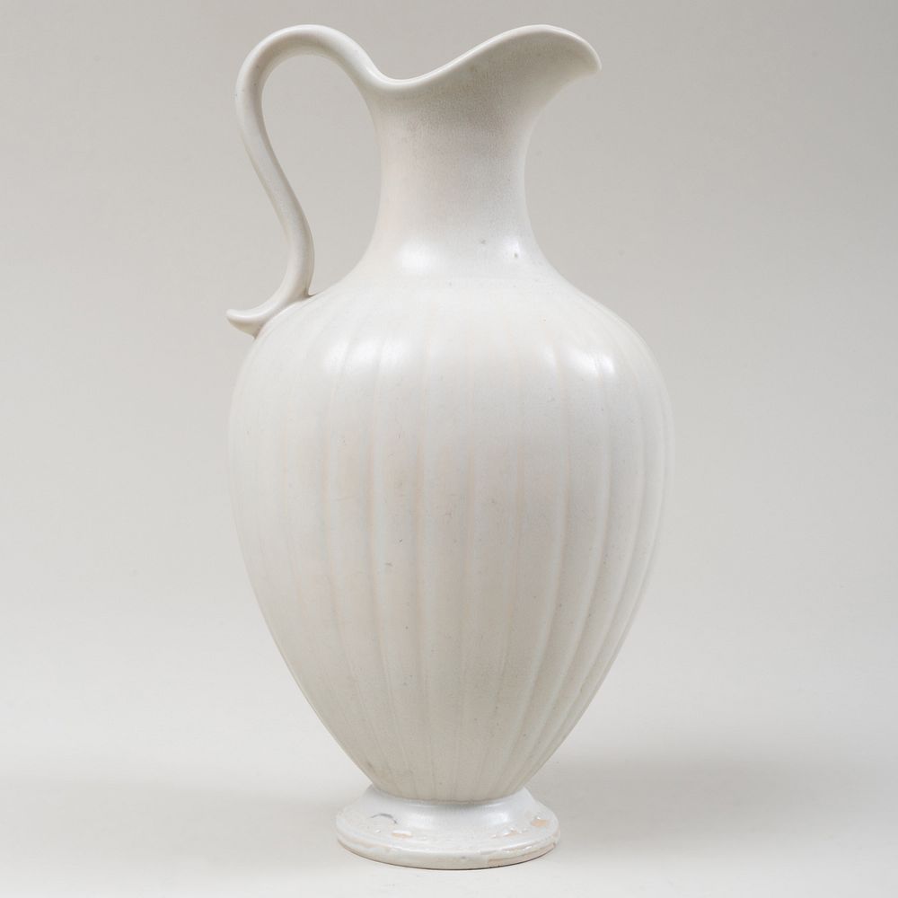 Appraisal: Gunnar Nyland White Glazed Earthenware Pitcher for R rstrand Incised