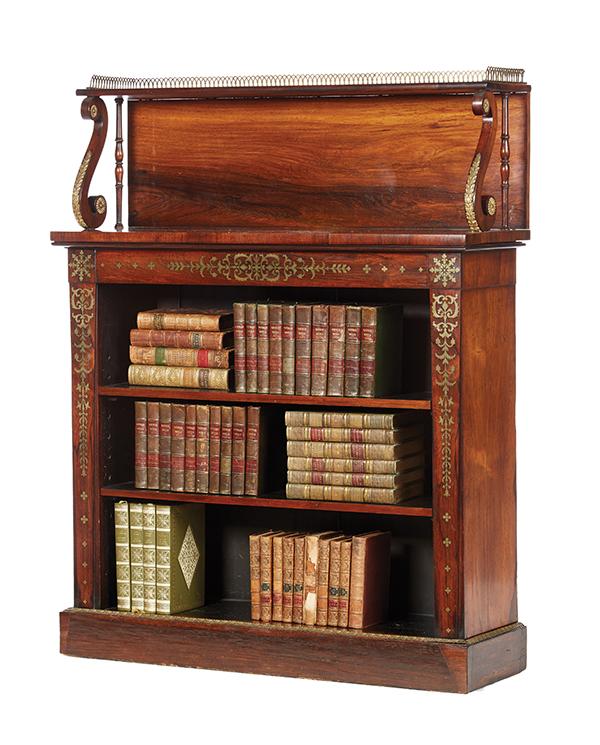 Appraisal: A GOOD REGENCY ROSEWOOD OPEN BOOKCASE CIRCA The raised shelf