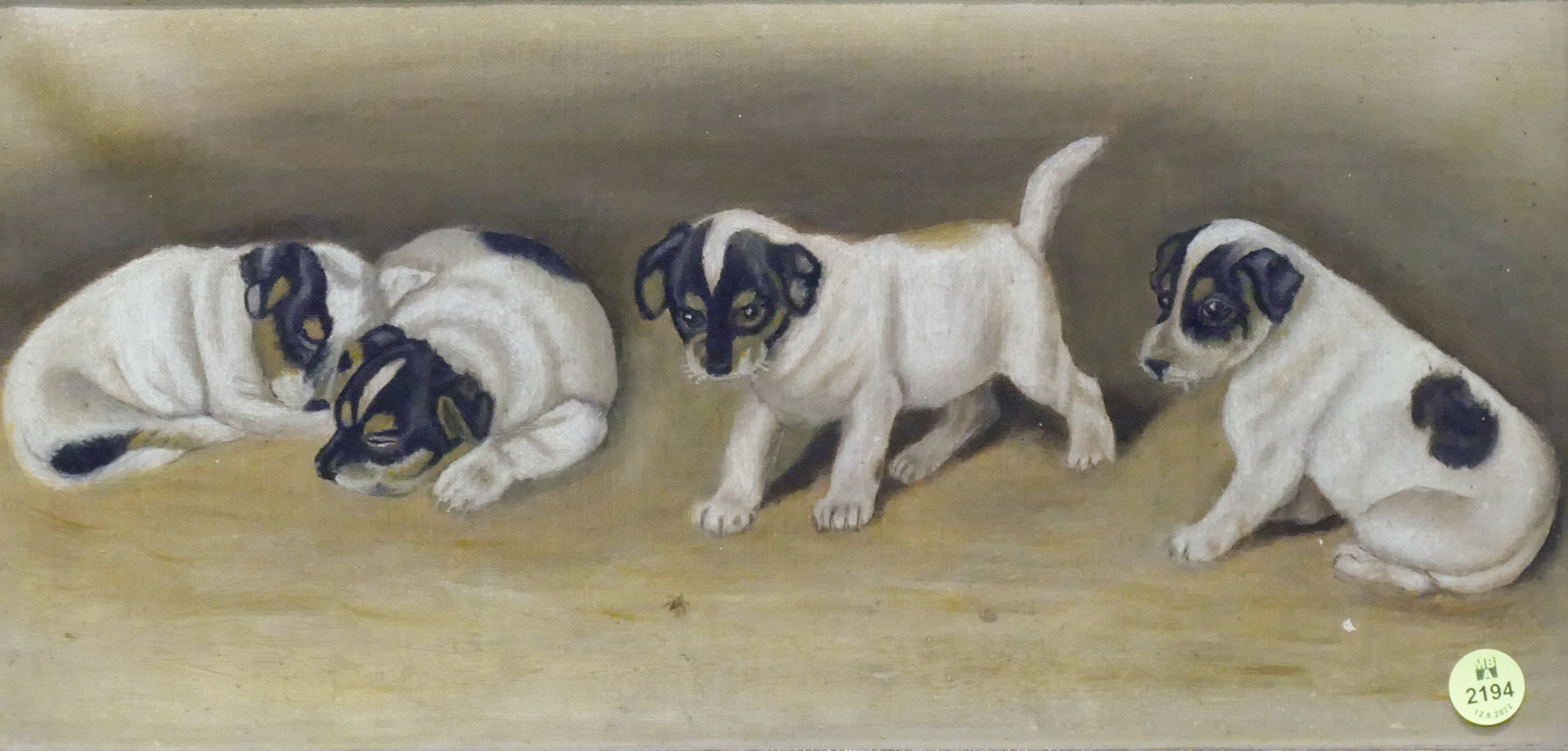 Appraisal: Antique Puppies Oil on Canvas Framed- x ''