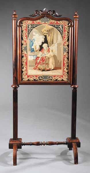 Appraisal: A Napoleon III Carved Rosewood and Needlepoint Firescreen mid- th