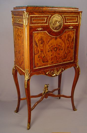 Appraisal: FRENCH STYLE ORMOLU AND INLAY SECRETARY ABATTANT Marquetry inlays with