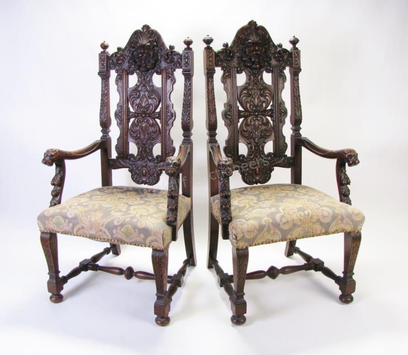 Appraisal: A pair of carved early th century Spanish arm chairs