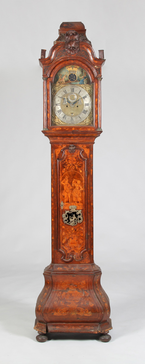 Appraisal: DUTCH ROCOCO WALNUT AND FRUITWOOD MARQUETRY TALL-CASE CLOCK With an