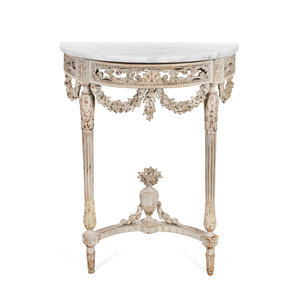 Appraisal: A Louis XVI Grey-Painted Demilune Console CIRCA With conforming white