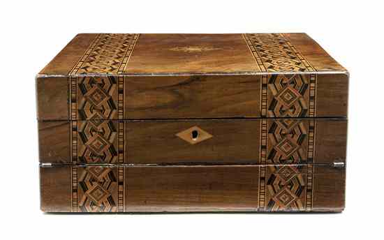 Appraisal: An English Parquetry Decorated Lap Desk of rectangular bi-fold form