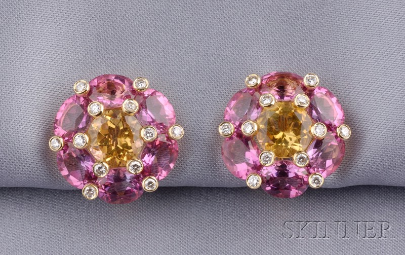 Appraisal: kt Gold Gem-set Earclips Sophia D each designed as a