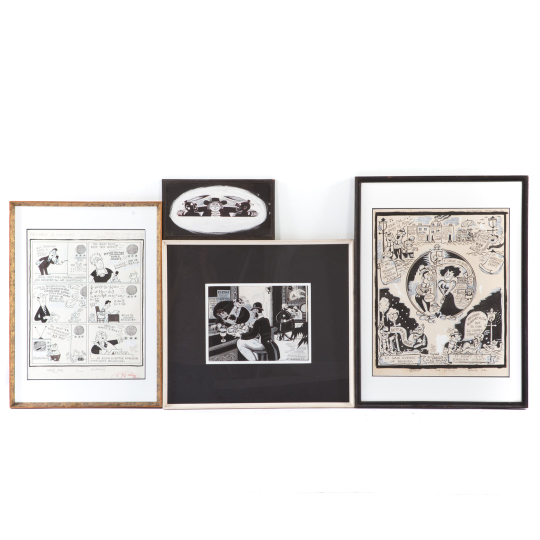 Appraisal: Richard Yardley Four framed pen and ink cartoons American -