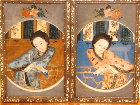 Appraisal: PAIR OF CHINESE EXPORT REVERSE PAINTINGS ON GLASS Qing dynasty