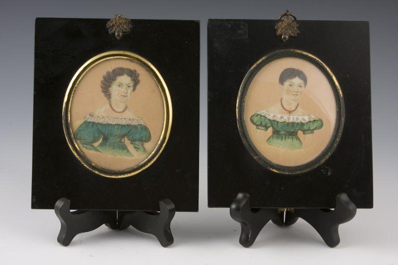 Appraisal: Pair of Miniature Portraits Mother and Daughter th c watercolor