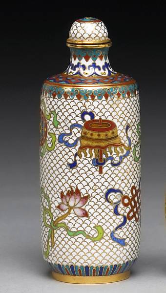 Appraisal: A cloisonn enamel-decorated snuff bottle Qianlong Mark Of simple cylindrical