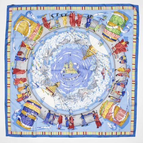 Appraisal: Hermes silk twill scarf Prieres aux Vent pattern original design