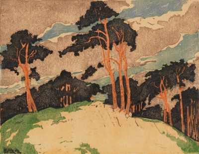 Appraisal: Eva Maria Marcus German - Pine Forest Woodcut in colors