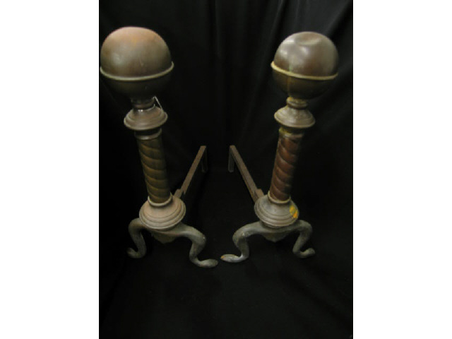 Appraisal: Pair of Brass Iron Andirons