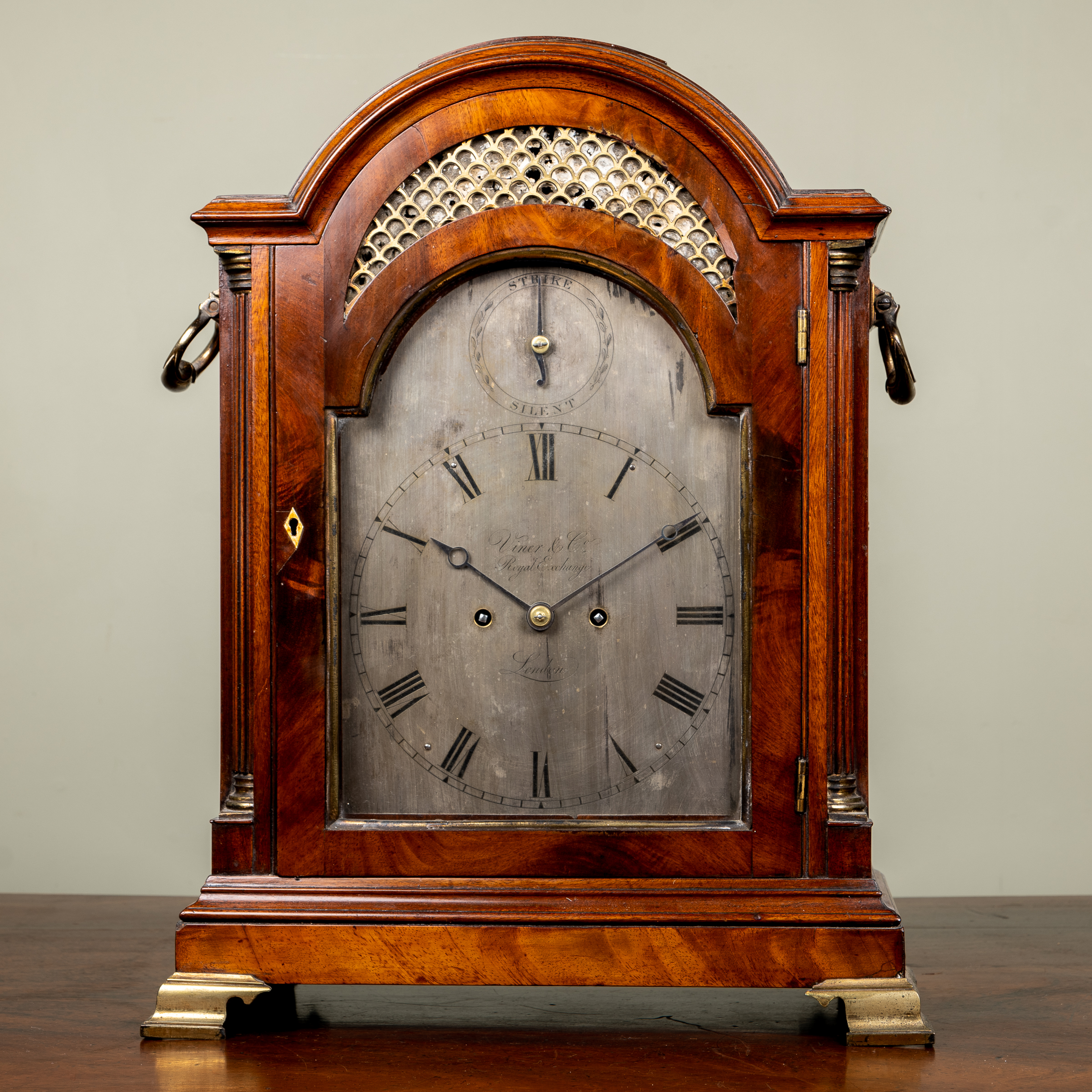 Appraisal: A George III mahogany bracket or table clock the break