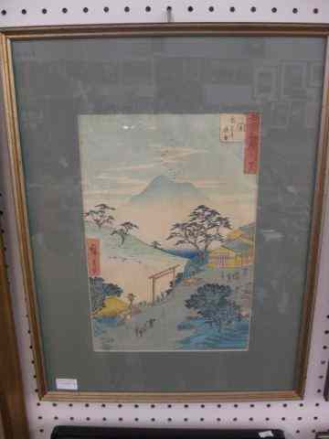 Appraisal: Hiroshige Japanese Woodblock Print view of Seki on Tokaido Highway