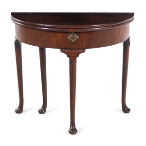 Appraisal: A George I Oak Demilune Game Table th Century Height