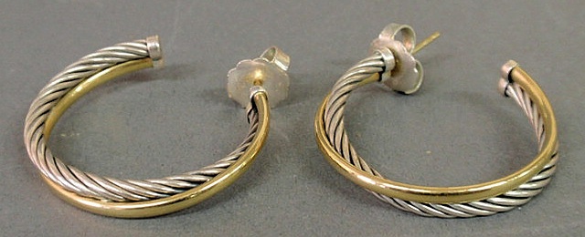 Appraisal: Pair of David Yurman sterling silver and k gold hoop