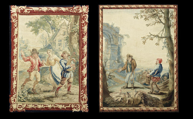 Appraisal: Two th century framed Brussels tapestries in the manner of