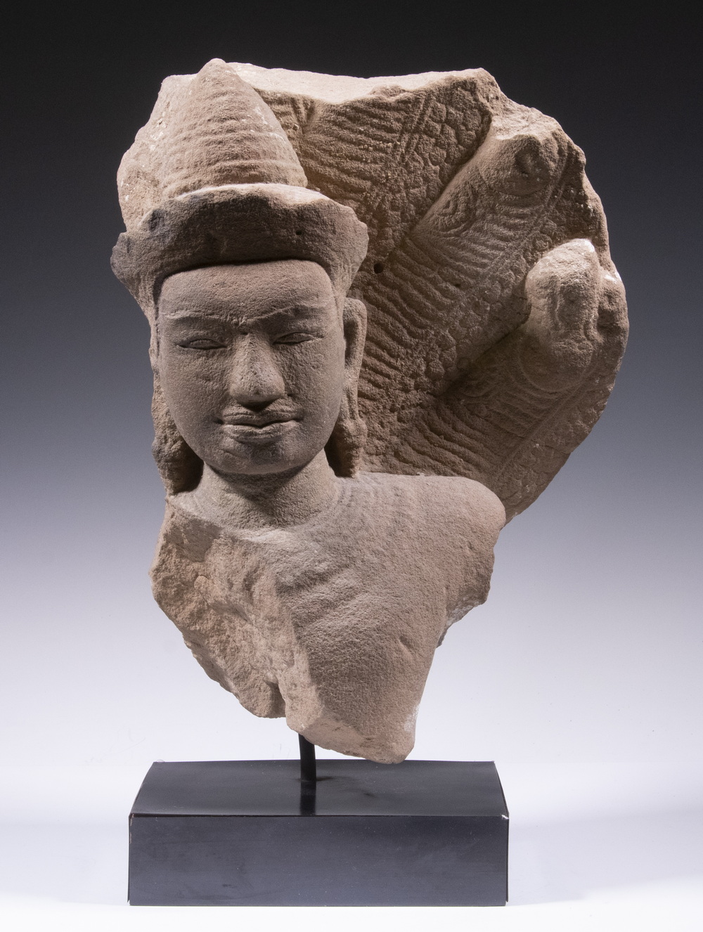 Appraisal: TH C KHMER FIGURE OF SHIVA Naga serpent in background