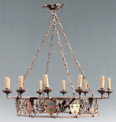 Appraisal: Medieval style -light chandelier painted and wrought iron holly leaf