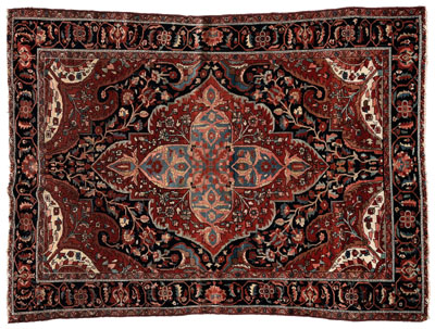 Appraisal: Senneh rug blue-ground quatrefoil with pendants within bold central medallion