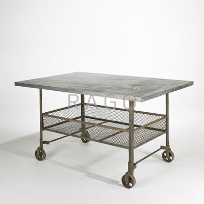 Appraisal: INDUSTRIAL Rolling table USA s Zinc and enameled steel Unmarked