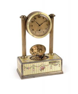 Appraisal: A Swiss silver enamel singing bird box with clock Circa