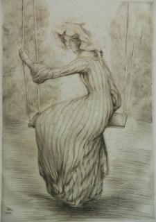 Appraisal: Alfredo Muller etching Alfredo Muller French - - ''L'escarpolette''- etching