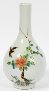 Appraisal: CHINESE HAND-PAINTED PORCELAIN VASE H DIA Stick neck above bulbous