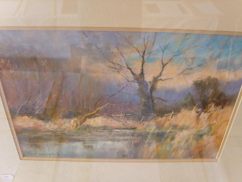 Appraisal: A pastel study of a pond surrounded by trees by