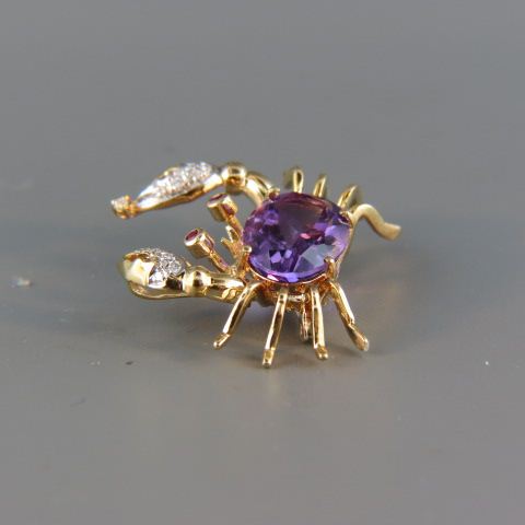 Appraisal: Amethyst Diamond Figural Crab Brooch oval carat gem and diamonds