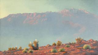 Appraisal: John W Hilton ''Sacred Mountain'' desert scene incised signature lower