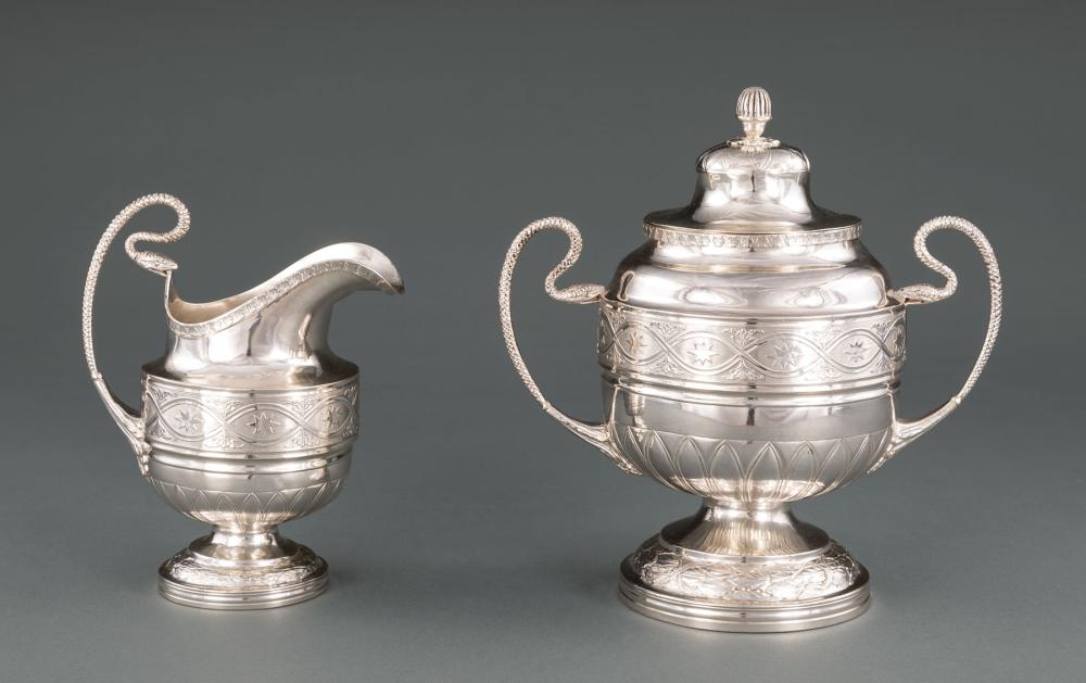 Appraisal: Fine American Classical Coin Silver Covered Sugar Bowl and Creamer