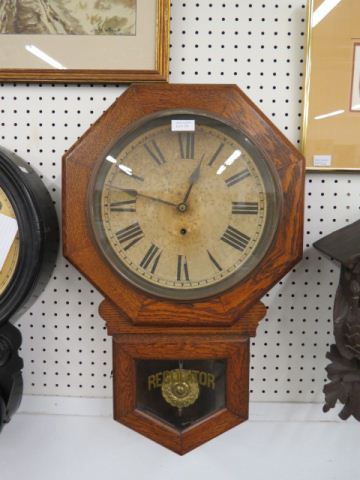 Appraisal: Sessions Oak Regulator Wall Clock octagon shape schoolhouse style working