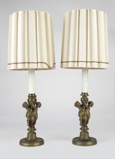 Appraisal: A pair of patinated bronze table lamps Late th early