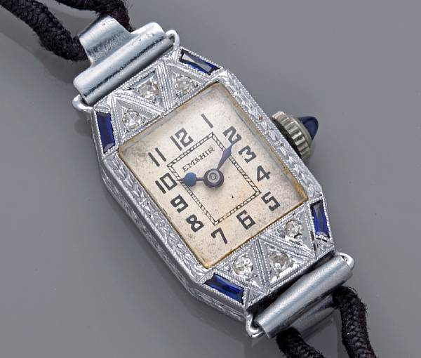 Appraisal: An art deco lady's diamond wristwatch on a black cord