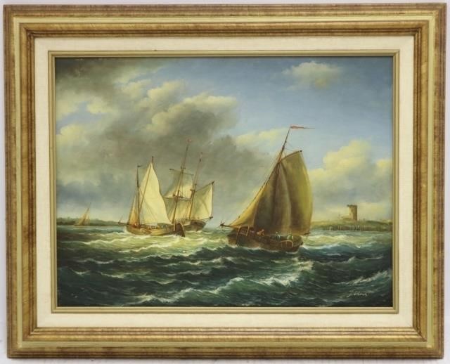 Appraisal: J CLARK TH C BRITISH OIL PAINTING ON BOARDDEPICTING FISHING