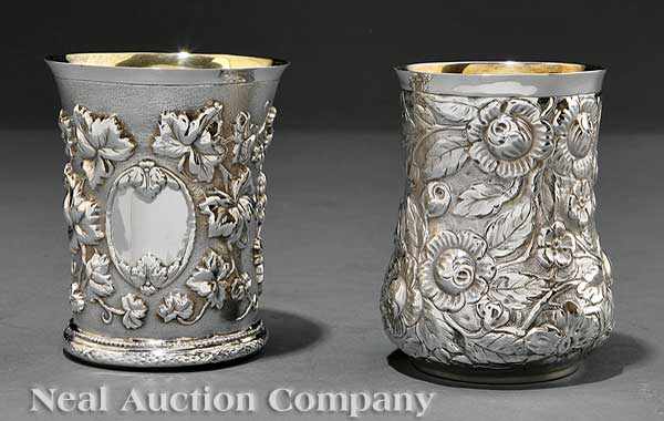 Appraisal: Two American Sterling Silver Repouss Beakers Galmer Silversmiths NY height