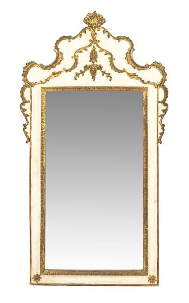 Appraisal: A Rococo style parcel gilt and paint decorated mirror th