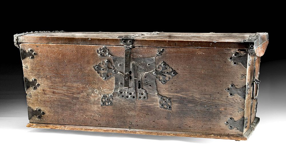 Appraisal: Large th C Colonial Spanish Wood Chest w Iron Lock