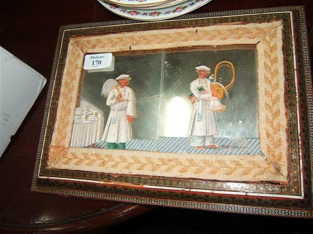 Appraisal: An Indian painting on glass with a micro mosaic frame